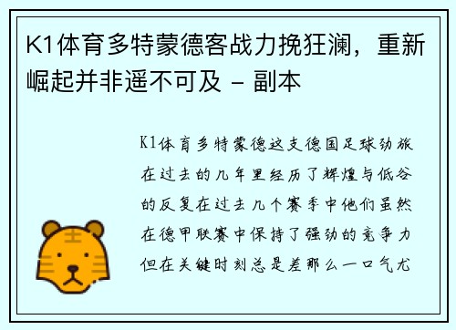K1体育多特蒙德客战力挽狂澜，重新崛起并非遥不可及 - 副本